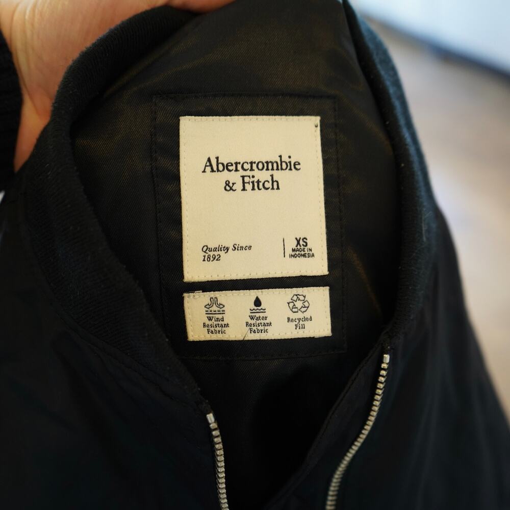 Abercrombie & Fitch Bomber Jacket Mens XS Black Nylon Ribbed Hem & Cuff Full Zip - Picture 9 of 9